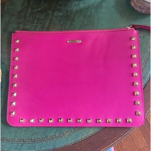 Rebecca Minkoff Genuine Leather Hot Pink/Grey Liisa Clutch with Gold studs NWOT